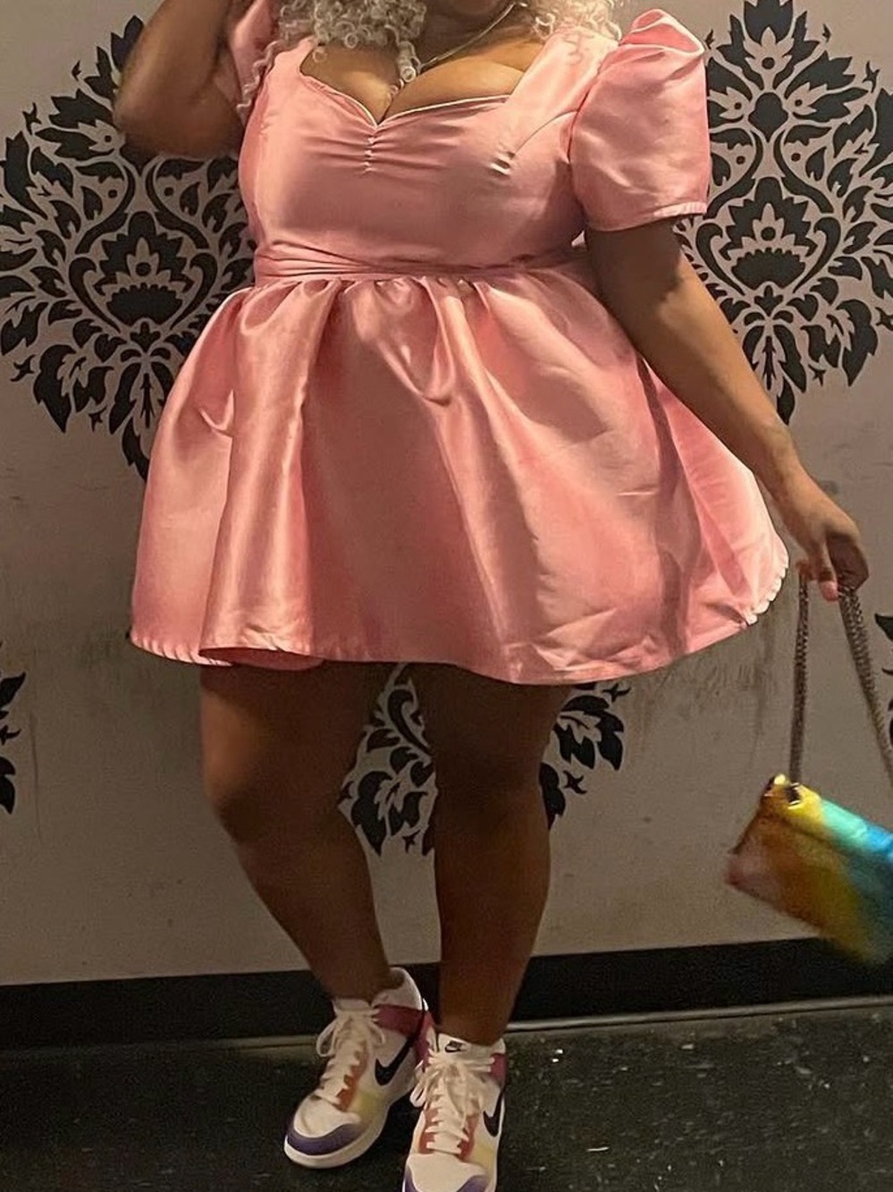 Sugar Thrillz Pink Satin Puff Sleeve Mini Dress